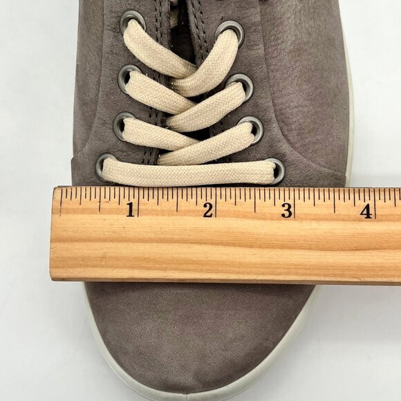 Ecco Soft Nubuck Leather Casual Sneakers Shoes Womens 9 Warm Grey Extra Width - Picture 12 of 14